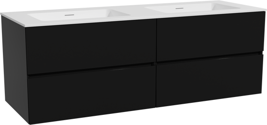 Storke Edge zwevend badmeubel 150 x 52 cm mat zwart met Mata dubbele wastafel in solid surface mat wit