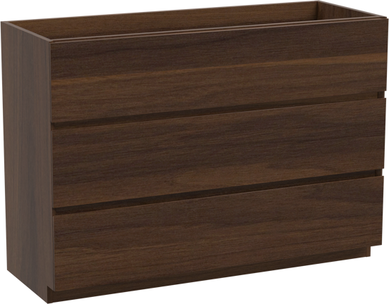 Storke Edge stehender Waschbeckenunterschrank: 120 x 46 cm, Nussbaum, 3 Schubladen