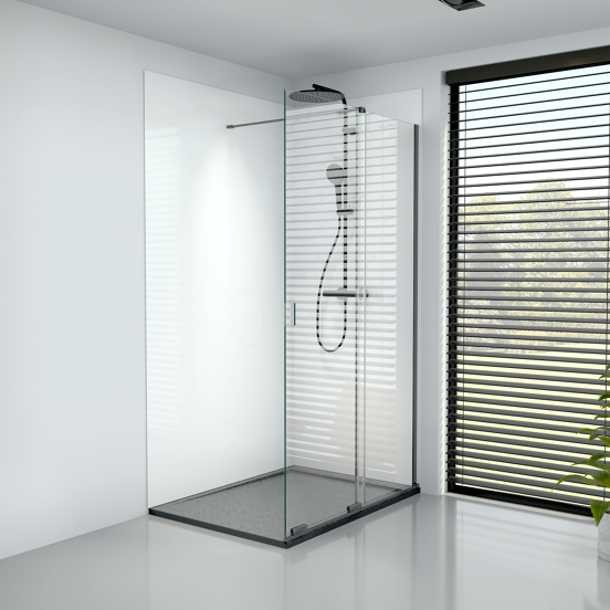 Balmani Move Slide inloopdouche met uitschuifbare wand 100 x 200 cm rechts band glas mat zwart profiel