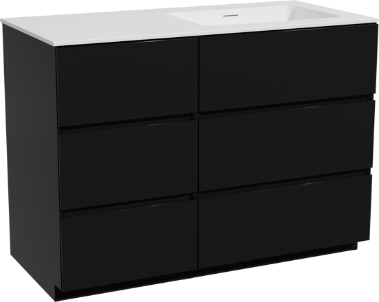 Storke Edge staand badmeubel 110 x 52 cm mat zwart met Mata asymmetrisch rechtse wastafel in solid surface mat wit