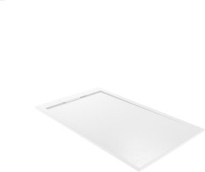 Balmani Indus Duschwanne: 140 x 80 cm, Marmorkomposit, Weiße Schieferstruktur, matt