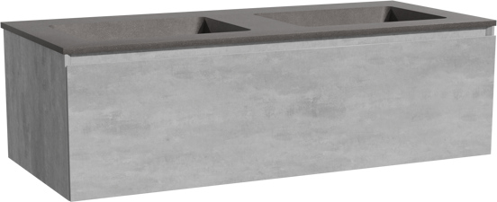 Storke Edge meuble salle de bains suspendu 120 x 52 cm béton gris foncé avec Scuro double vasque en quartz noir mat