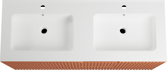 Linie Ribbo meuble salle de bains suspendu 120 x 46 cm cotto avec Vano double vasque en marbre composite blanc mat, Nervure circulaire symétrique verticale