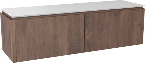 Balmani Eclips meuble salle de bains suspendu 180 x 55 cm Noyer américain avec Eclips tablette simple ou double en Solid Surface blanc mat