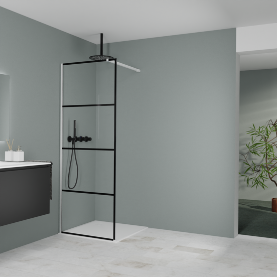 Balmani Modular inloopdouche: 80 x 200 cm, Lined met coating, Mat witte profielen