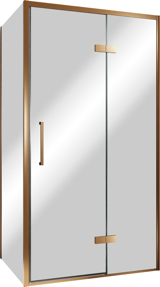 Balmani Senses Design douche en coin avec porte pivotante à droite et paroi latérale fixe, 100 x 100 cm, Miroir Reflex, Profil Brushed Rosegold, coating inclus