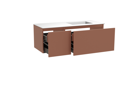 Balmani Sfera hängendes Möbelstück Set: 135 x 55 cm, Cotto, mit Tablo Stretto Waschtisch rechts, Solid Surface Weiß matt