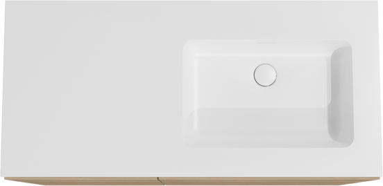 Storke Edge staand badmeubel 110 x 52 cm ruw eiken met Mata asymmetrisch rechtse wastafel in solid surface mat wit