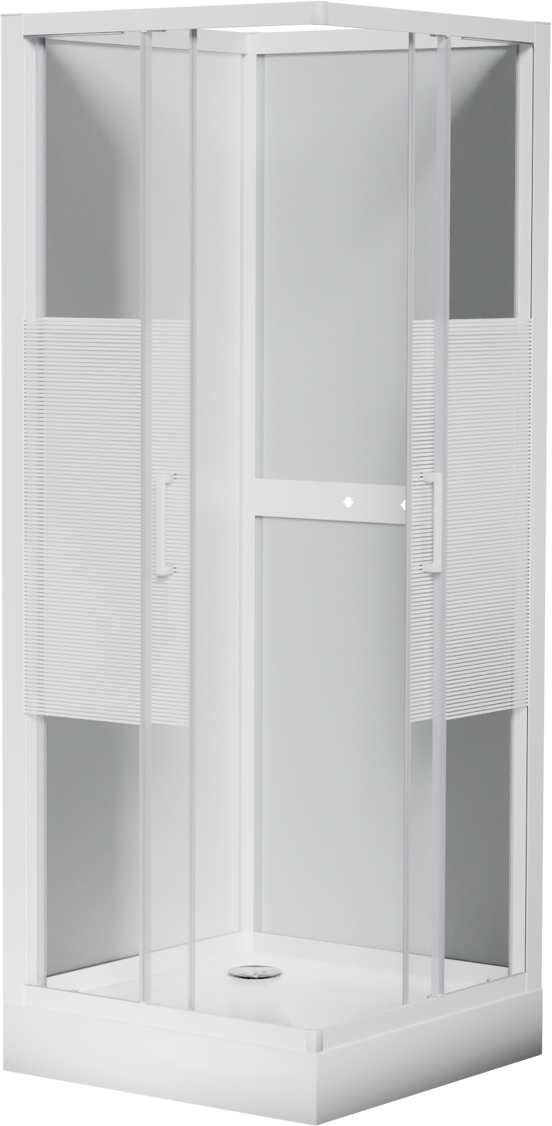 Luca Varess Talan cabine de douche avec portes coulissantes 80 x 80 cm verre transparent avec bande mate rayée profil blanc brillant