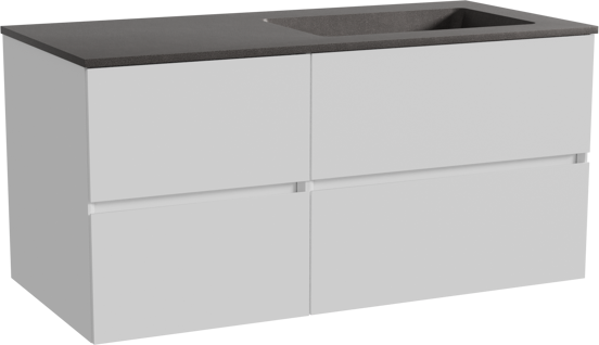 Storke Edge zwevend badmeubel 110 x 52 cm mat wit met Scuro asymmetrisch rechtse wastafel in kwarts mat zwart