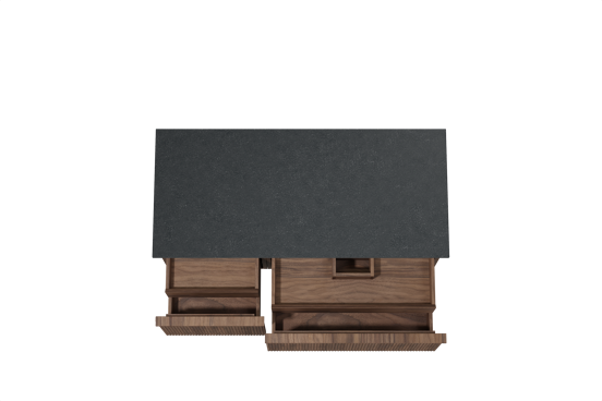 Balmani Forma meuble salle de bains suspendu 120 x 55 cm noyer américain avec Stretto tablette simple en granit noir, Nervure droite symétrique verticale