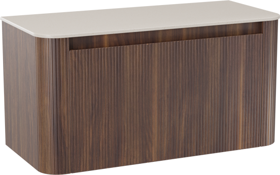Storke Soft meuble salle de bains suspendu 100 x 46 cm noyer avec Tavola Soft tablette simple en Solid Surface beige granite, Nervure droite symétrique verticale