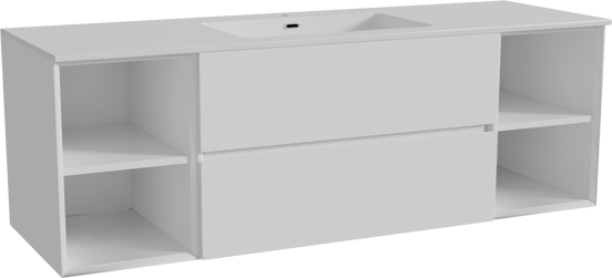 Storke Edge meuble salle de bains suspendu 155 x 52 cm blanc brillant avec Diva plan simple en marbre composite blanc brillant