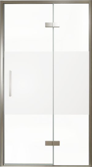 Balmani Senses Design Dusche Drehtür, Rechts, 120 cm x 210 cm, Klarglas mit mattiertem Streifen, Profil Brushed GunMetal, inklusive Coating