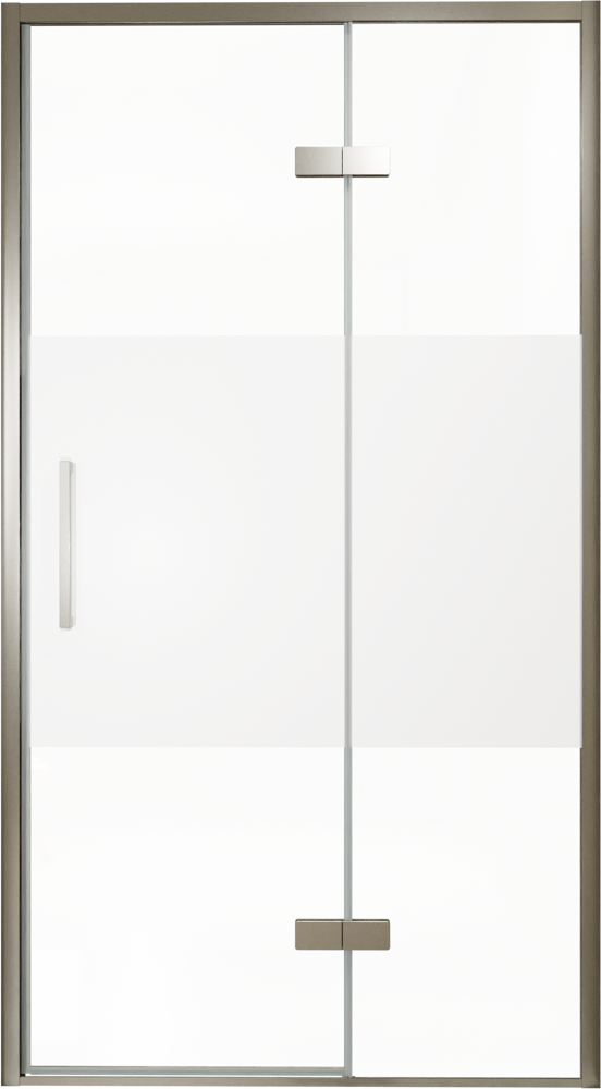Balmani Senses Design Dusche Drehtür, Rechts, 120 cm x 210 cm, Klarglas mit mattiertem Streifen, Profil Brushed GunMetal, inklusive Coating