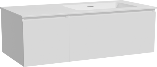 Storke Edge meuble salle de bains suspendu 110 x 52 cm blanc mat avec Mata plan vasque asymétrique à droite en solid surface blanc mat