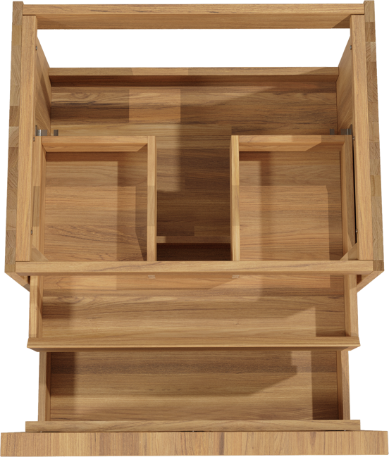 Balmani Forma hängender Waschbeckenunterschrank: 67,5 x 55 cm, Teak, 2 Schubladen