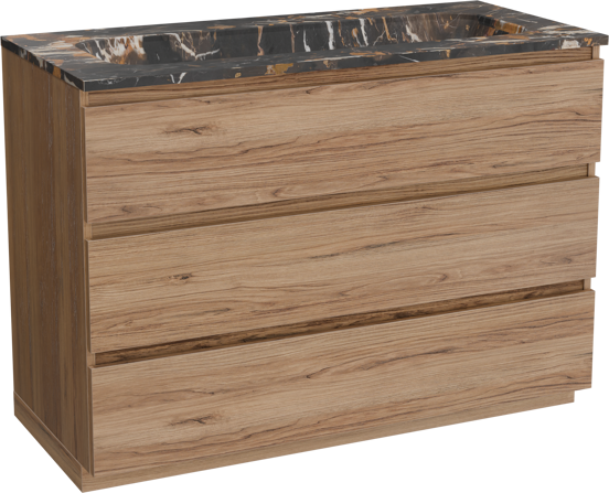 Balmani Lucida meuble salle de bains à poser 120 x 55 cm teck avec Tablo Arcato lavabo simple pour 2 trous de robinet en marbre portoro gold