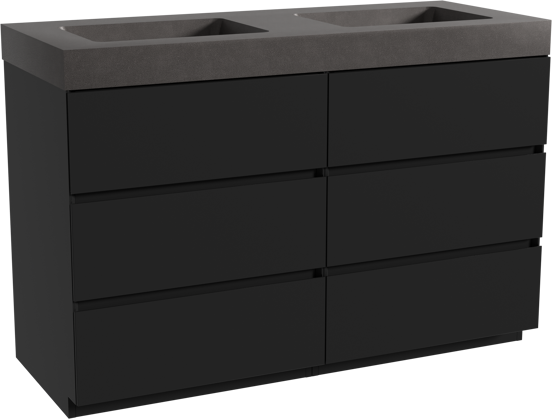 Storke Edge freistehendes Möbelstück Set: 130 x 52 cm, Schwarz matt, mit Scuro High Doppelwaschtisch, Quarz Schwarz matt