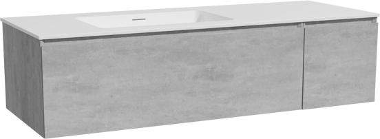 Storke Edge meuble salle de bains suspendu 140 x 52 cm béton gris foncé avec Mata plan vasque asymétrique à gauche en solid surface blanc mat