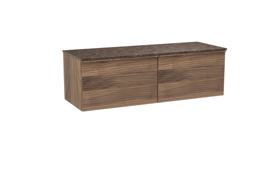 Balmani Forma hängendes Möbelstück Set: 150 x 55 cm, Amerikanischer Nussbaum, mit Stretto Einzel- oder Doppel Waschtischplatte, Marmor, Dark Emperador, Horizontale symmetrische gerade Rippe