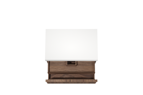 Balmani Forma meuble salle de bains suspendu 90 x 55 cm noyer américain avec Dominus tablette simple en solid surface blanc mat, Nervure droite symétrique verticale