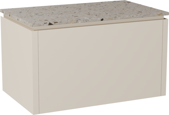 Balmani Eclips meuble salle de bains suspendu 90 x 55 cm Sandbeige avec Stretto tablette simple en Terrazzo greige