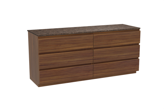 Balmani Lucida meuble salle de bains à poser 180 x 55 cm noyer américain avec Stretto tablette simple ou double en marbre dark emperador