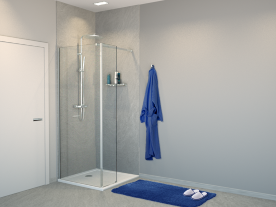 Balmani Modular Walk-In-Dusche mit fester Seitenwand 100 x 200 cm, Klarglas, Profil chrom glänzend