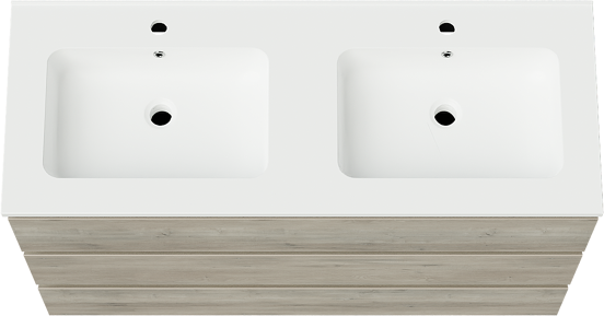 Linie Lado staand badmeubel 120 x 46 cm grijs eiken met Vano dubbele wastafel in composietmarmer mat wit