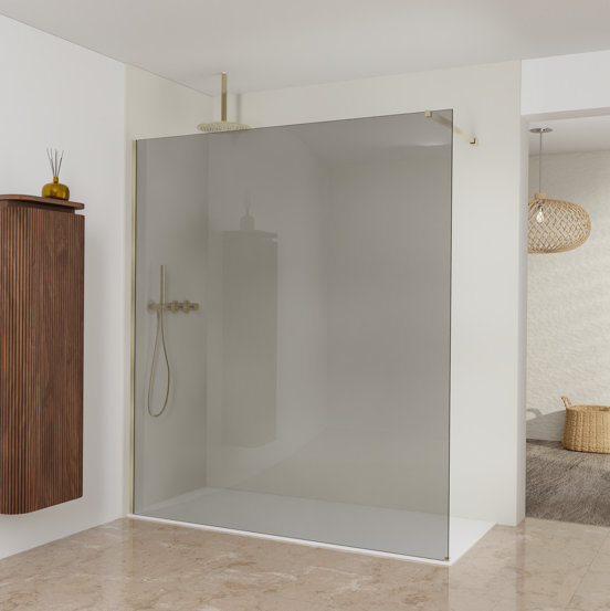 Balmani Modular inloopdouche: 180 x 200 cm, Rookglas met coating, Brushed Champagne Gold profielen