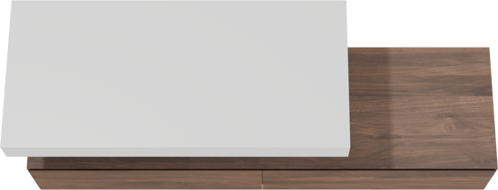 Balmani Mitra Elements meuble salle de bains suspendu 180 x 55 cm noyer américain avec Modus tablette simple ou double 120 cm en solid surface blanc mat