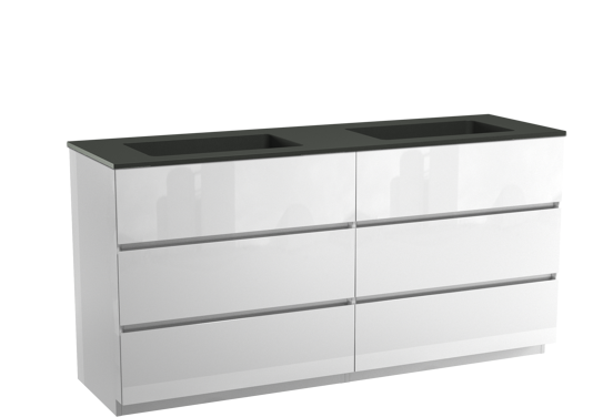Storke Edge freistehendes Möbelstück Set: 170 x 52 cm, Weiß glänzend, mit Scuro Doppelwaschtisch, Quarz Schwarz matt