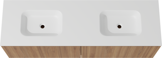 Balmani Eclips zwevend badkamermeubel 180 x 55 cm Teak met Tablo Arcato dubbele wastafel in Solid Surface mat wit