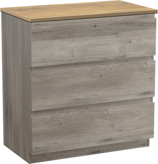Linie Lado staand badmeubel 80 x 46 cm grijs eiken met Lado enkel wastafelblad in melamine naturel eiken