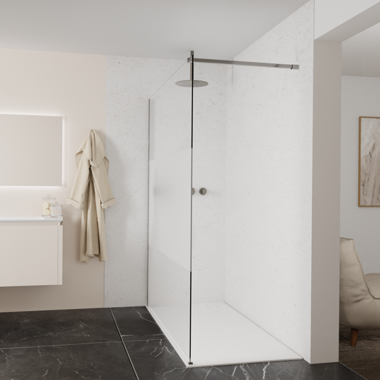 Balmani Modular douche à l'italienne: 180 x 200 cm, Verre transparent avec bande mate, avec coating, Profil Brushed GunMetal