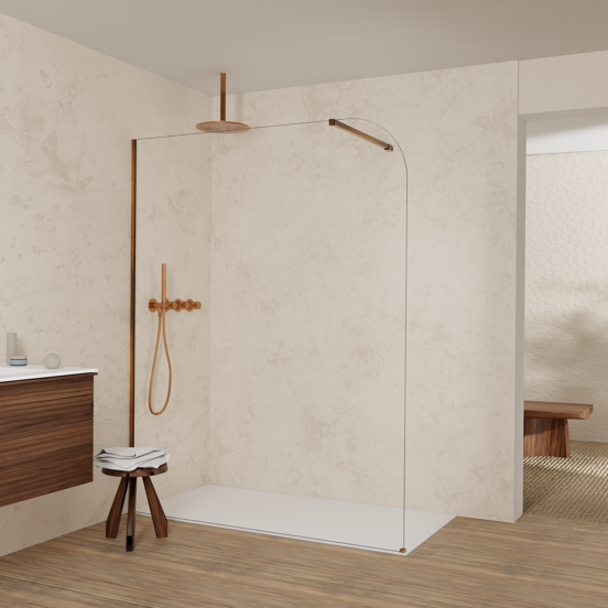 Balmani Modular Walk-In Dusche: 160 x 200 cm, Klarglas abgerundet, inklusive Coating, Profil Brushed Rosegold
