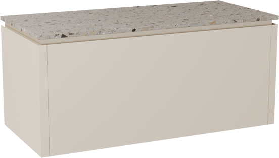 Balmani Eclips meuble salle de bains suspendu 120 x 55 cm Sandbeige avec Stretto tablette simple ou double en Terrazzo greige