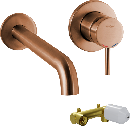 Blaufoss Round Unterputz-Waschbecken Armatur: Rosegold gebürstet, Einbauelement inklusive