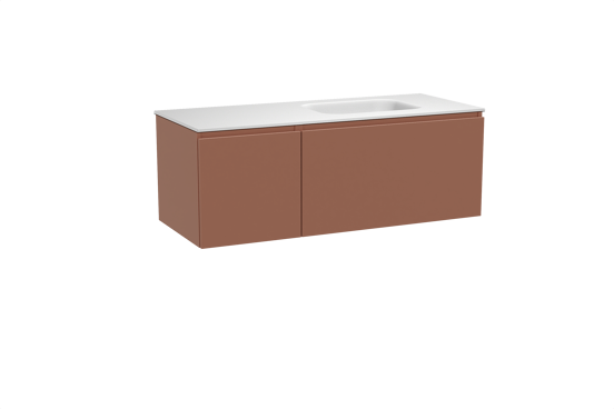 Balmani Sfera meuble salle de bains suspendu 135 x 55 cm cotto avec Tablo Arcato vasque asymétrique droite en solid surface blanc mat