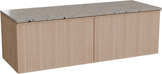 Balmani Forma meuble salle de bains suspendu 150 x 55 cm chêne naturel avec Stretto tablette simple ou double en terrazzo greige terrazzo, Nervure circulaire asymétrique verticale
