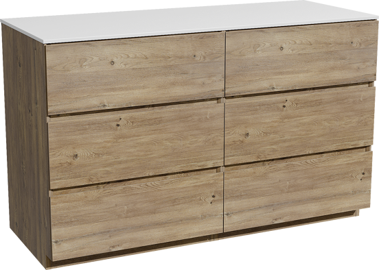 Storke Edge staand badkamermeubel 130 x 52 cm ruwe eik met Tavola enkel of dubbel tablet in solid surface mat wit