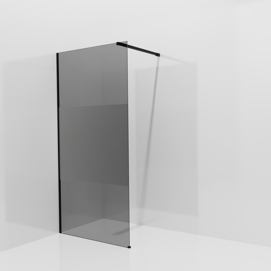Balmani Modular Walk-In Dusche: 100 x 200 cm, Rauchglas mit mattiertem Streifen, inklusive Coating, Profil Schwarz matt