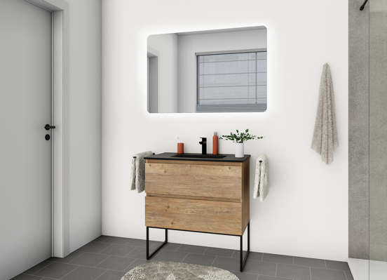 Linie Lux miroir coins arrondis lumineux 113 x 75 cm
