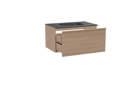 Balmani Forma zwevend badkamermeubel 90 x 55 cm natuur eik met Tablo Arcato enkele wastafel in graniet zwart, Horizontale symmetrische rechte ribbel
