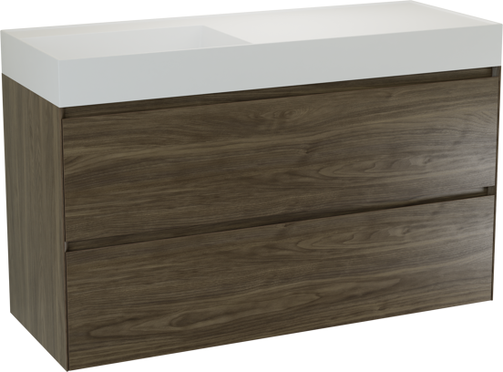 Balmani Mitra Compact meuble salle de bains suspendu 100 x 46 cm chêne sauvage avec Argila vasque asymétrique droite en marbre composite blanc mat
