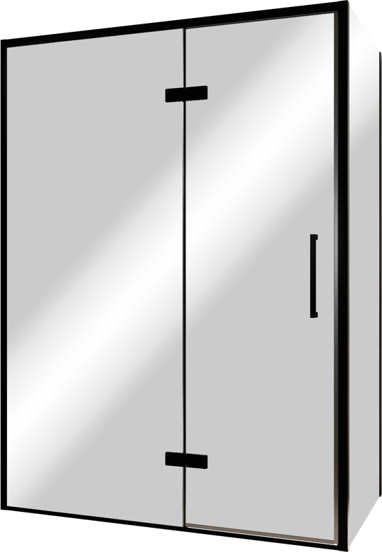 Balmani Senses Design douchehoek met linkse draaideur en vaste zijwand, 140 x 90 cm, Reflex spiegelglas, Zwarte profielen, met coating