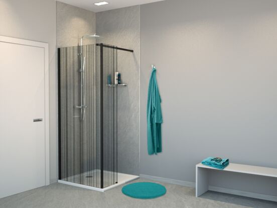 Balmani Modular inloopdouche met vaste zijwand 80 x 200 cm barcode zwart glas mat zwart profiel