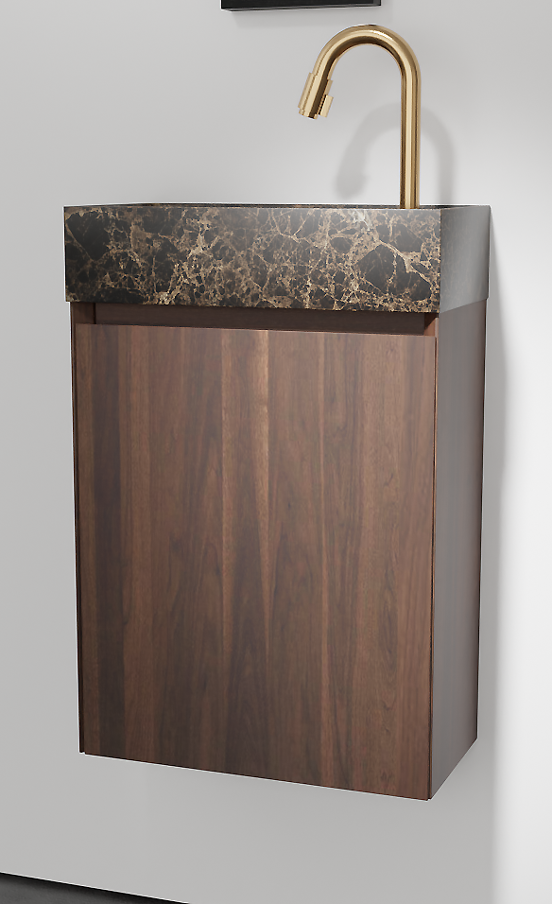 Balmani Mitra zwevend toiletmeubel 42 x 21 cm amerikaans notenhout met Dama wastafel in Dark Emperador marmer