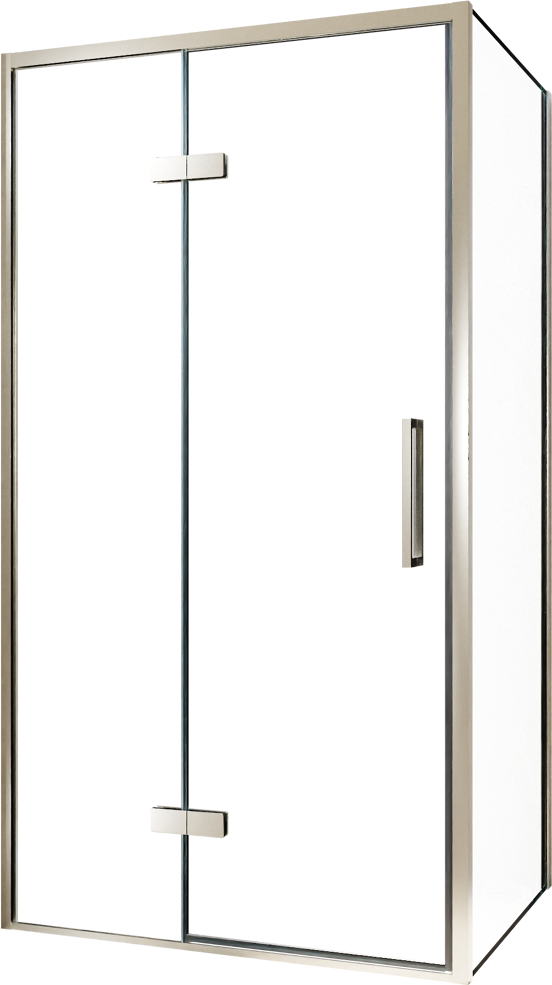 Balmani Senses Design douchehoek met linkse draaideur en vaste zijwand, 100 x 90 cm, Helder glas, Brushed CoolMetal profielen, met coating